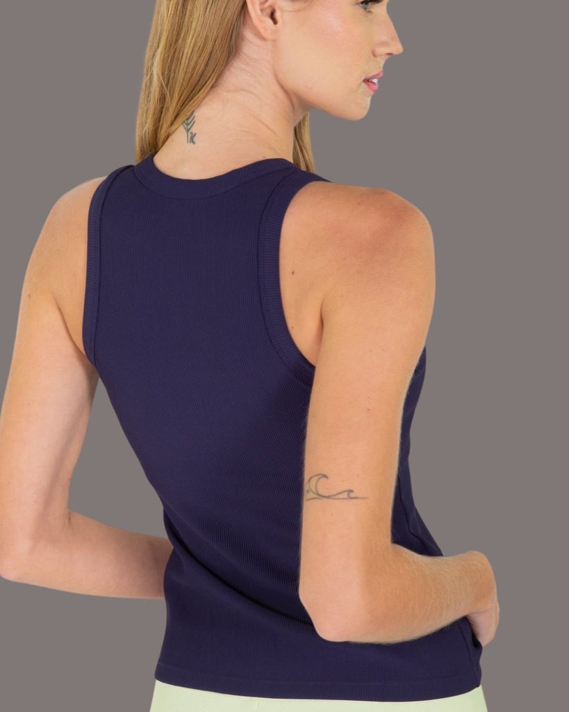 Active Ribbed Tank Top with Shelf Bra in Navy, - shopdyi.com