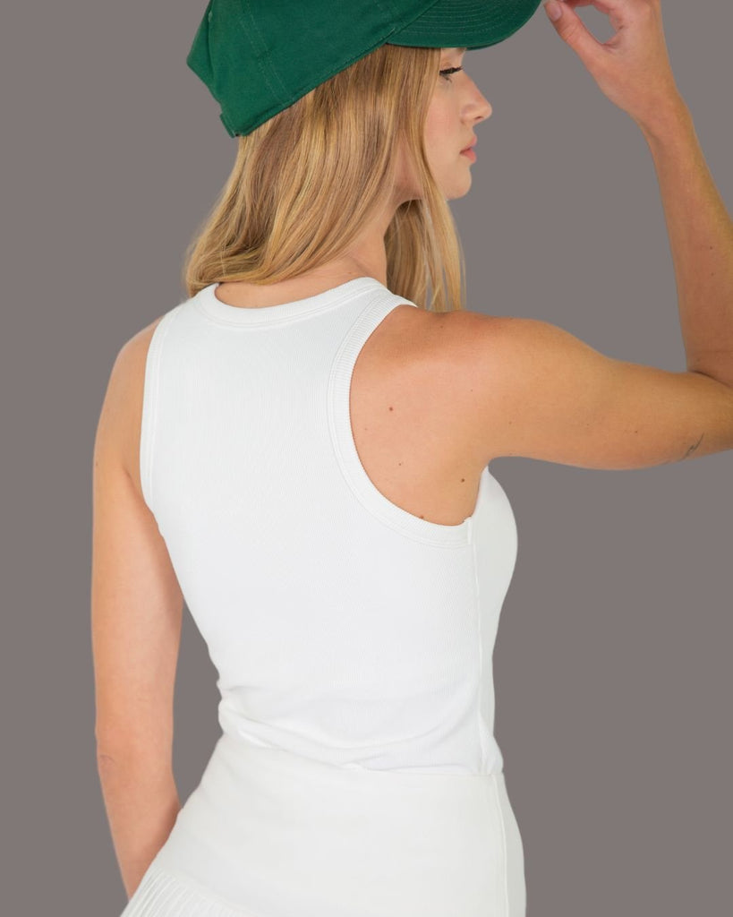 Active Ribbed Tank Top with Shelf Bra in White, - shopdyi.com