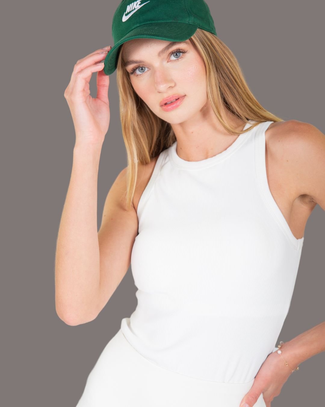 Active Ribbed Tank Top with Shelf Bra in White –