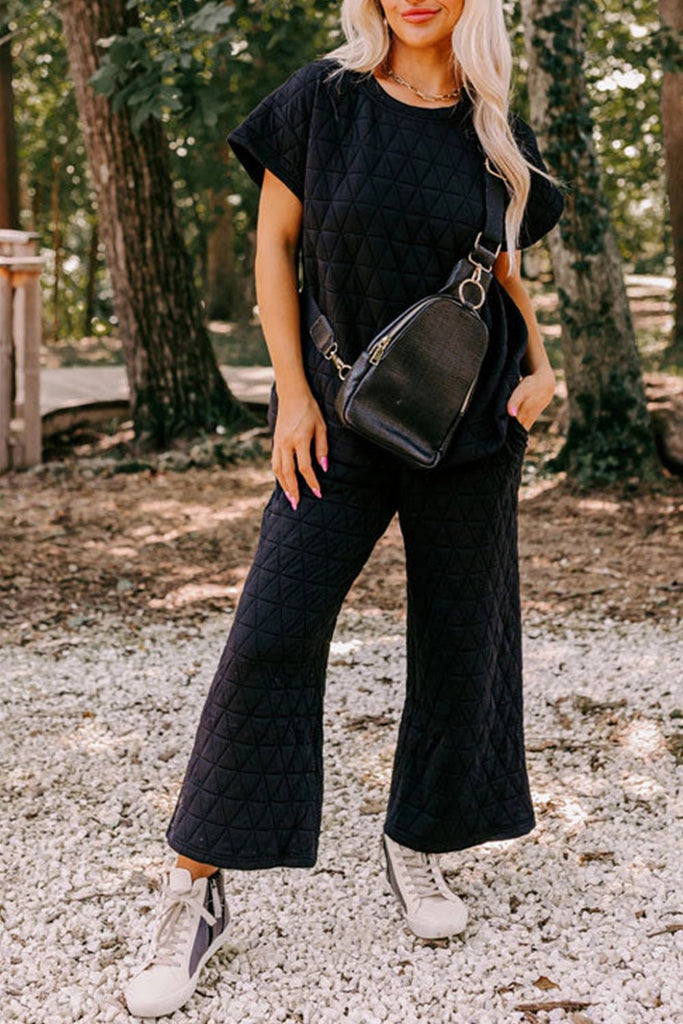 Quilted Top and Pants Set in Black, - shopdyi.com