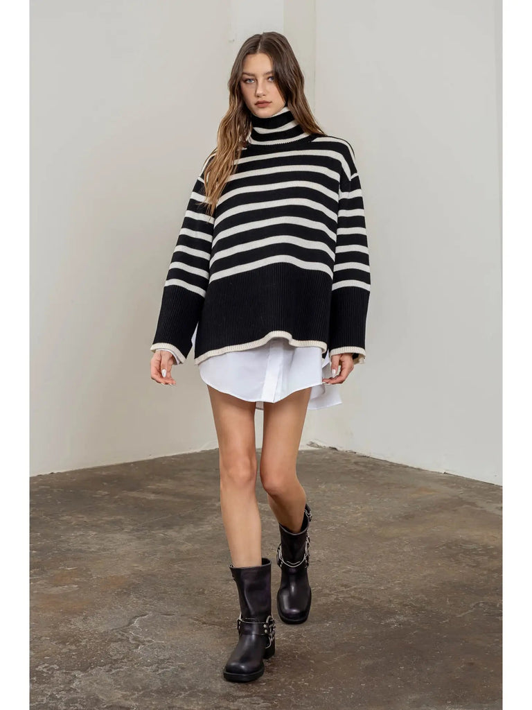 Striped Turtleneck Sweater, - shopdyi.com